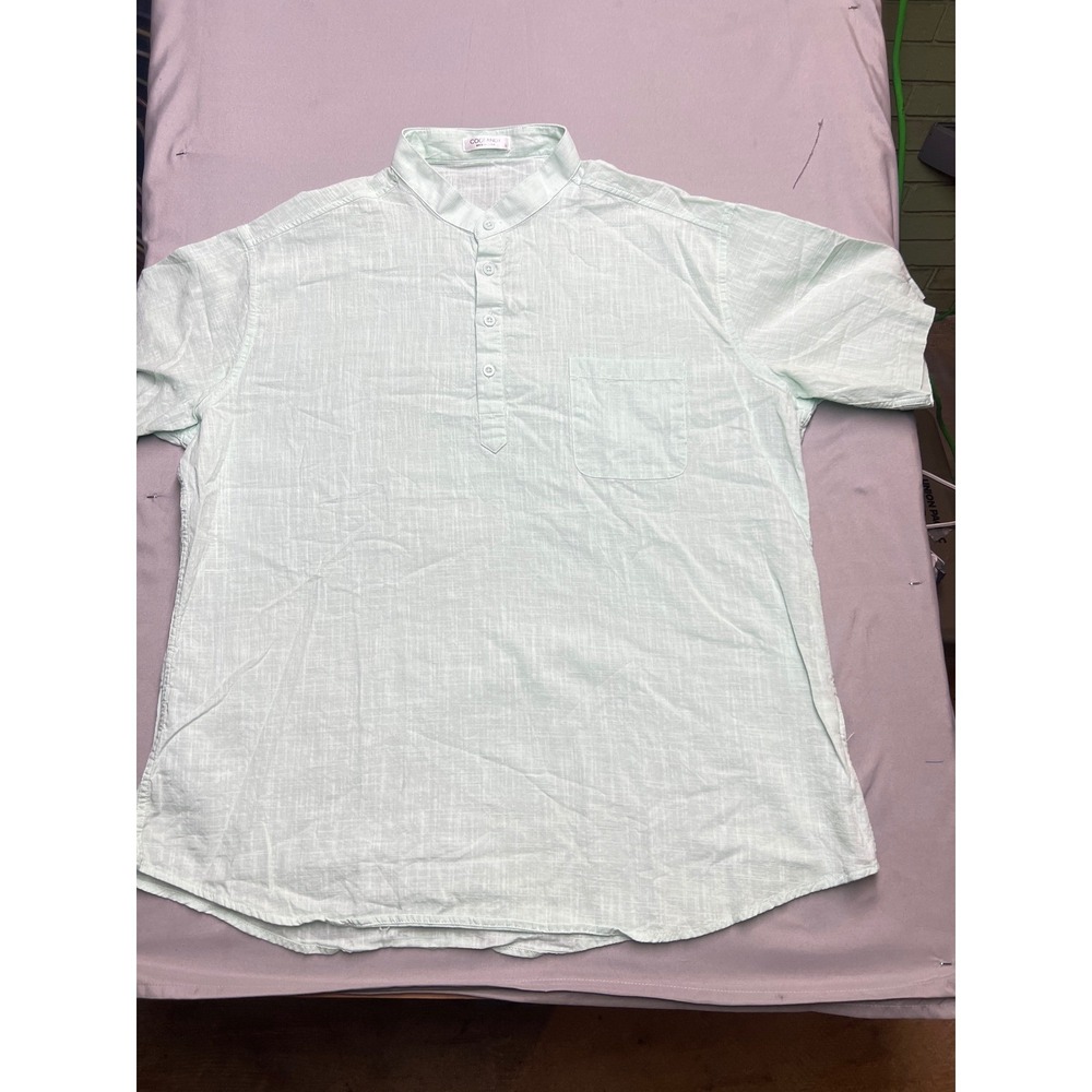 Coofandy Mens Mint Green Short Sleeve Henley Shirt Cotton Blend Size L